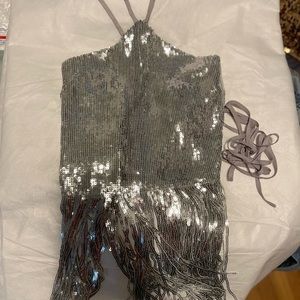 Women’s Triangle Sequin Fringe Halter Top